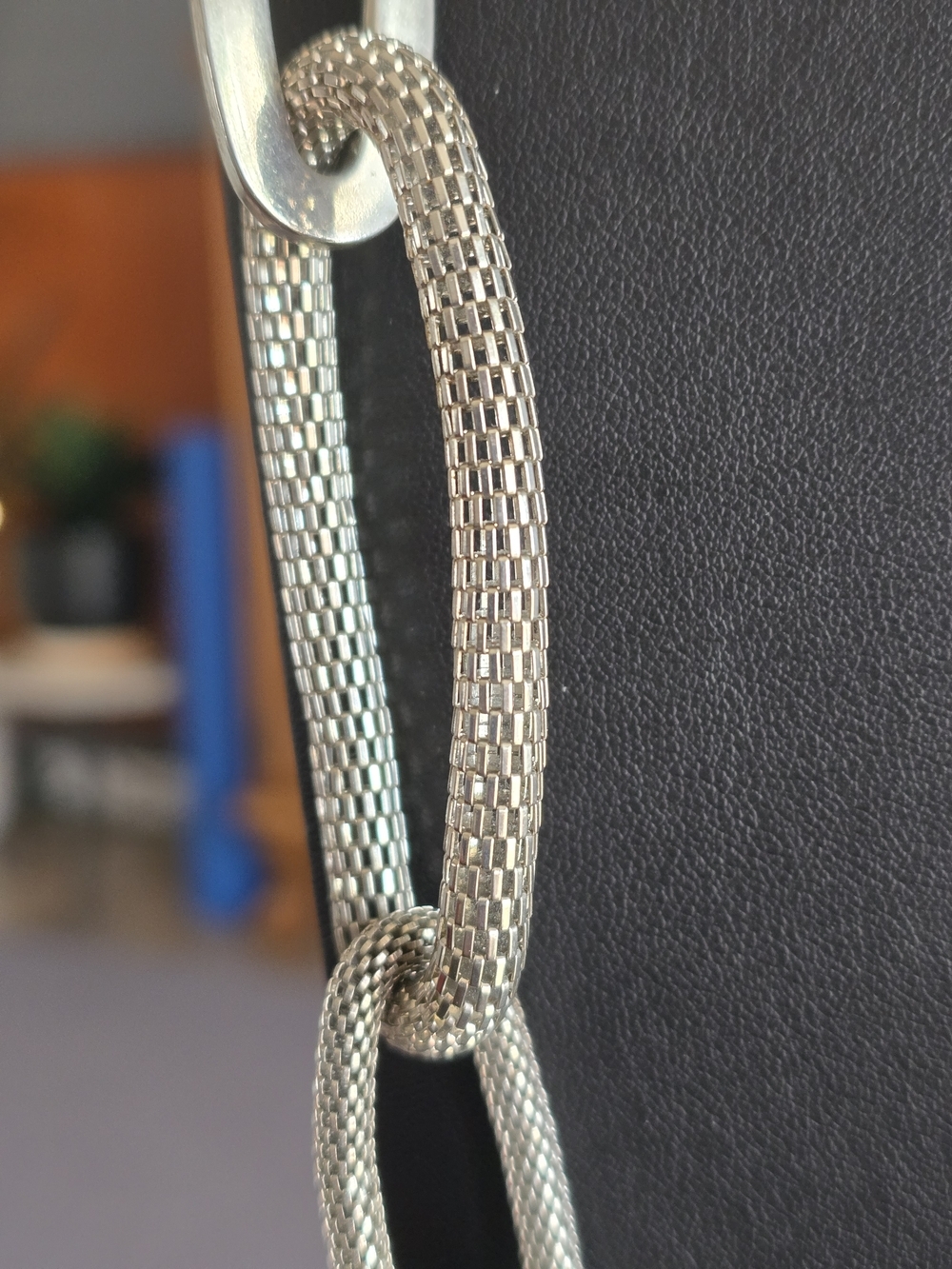 Long Textured Link Necklace - Silver Tone - Picture 3 of 7